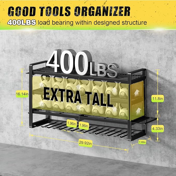 Hipidian Power Tool Organizer Wall Mount - Storage Rack with 4 Drill Holders for Drills Cordless Tools. Heavy Duty Iron Garage Tool Organizer Storage for Workshop Shed (8 Slots 4 Layers) - Image 5