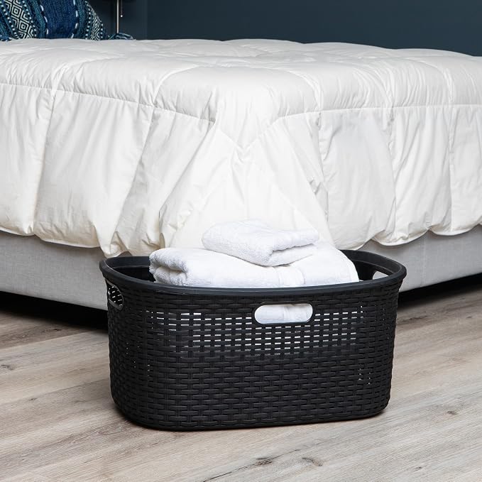 Mind Reader 40L Laundry Basket, Clothes Hamper, Premium Wicker Design, Plastic, Black - Image 5