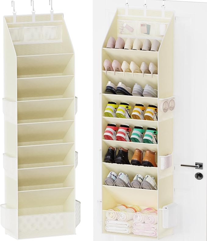 Criusia Shoe Storage, Over the Door Shoe Organizer, Hanging Closet Shoe Storage with Large Deep Pockets, Fits 16–24 Pairs of Sneakers, Sandals, Boots, Beige by Criusia
