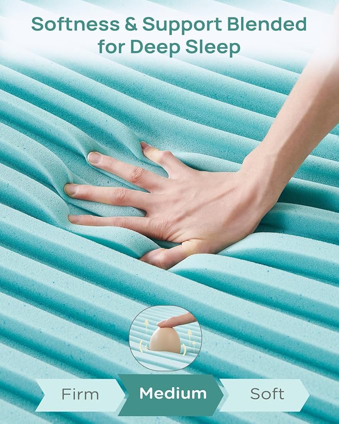 2 Inch Cooling Gel Memory Foam Mattress Topper King Size, 5-Zone Back Pain Relief Bed Topper, Orthopedic Pressure Relief Mattress Pad, Wave and Cube Ventilated Design, CertiPUR-US Certified