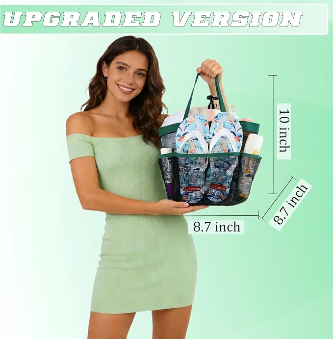 Attmu Mesh Shower Caddy Portable for College Dorm Room Camping Essentials, Shower Caddy Dorm with 9-Pockets, Large Capacity Hanging Basket Bathroom Bag for Toiletry, Swimming, Gym, Camp, Beach - Image 3