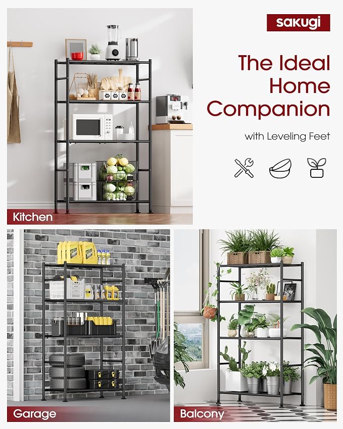 Sakugi Storage Shelves Organizer - 4 Tier Metal Shelf Organizer with Metal Wheels and Adjustable Leveling Feet, Heavy Duty Garage Shelving for Kitchen, Pantry and Closet, 33.1"x12.6"x58.9", Black - Image 7