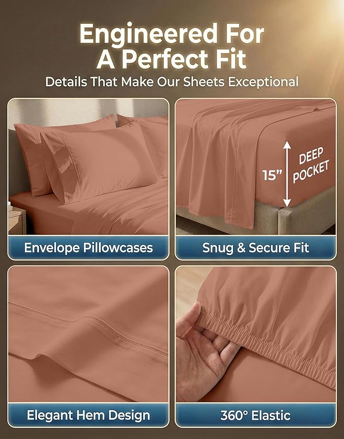 LANE LINEN 100% Cotton Full Size Breathable Sheets Set - Highly Durable 600 TC Sateen Weave - Extra Soft & Comfortable Bedding for a Good Night's Sleep - Fits Matresses Upto 15'' Deep - Rose Dawn