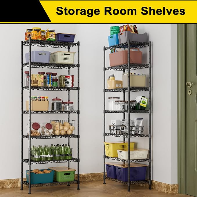 GIOTORENT 7-Wire Garage Shelving Storage Shelves, Kitchen Storage Adjustable Shelf, Metal Shelves 1400Lbs Capacity 24" W x 14" D x 71.6" H for Laundry Bathroom Pantry Closet, Black - Image 4