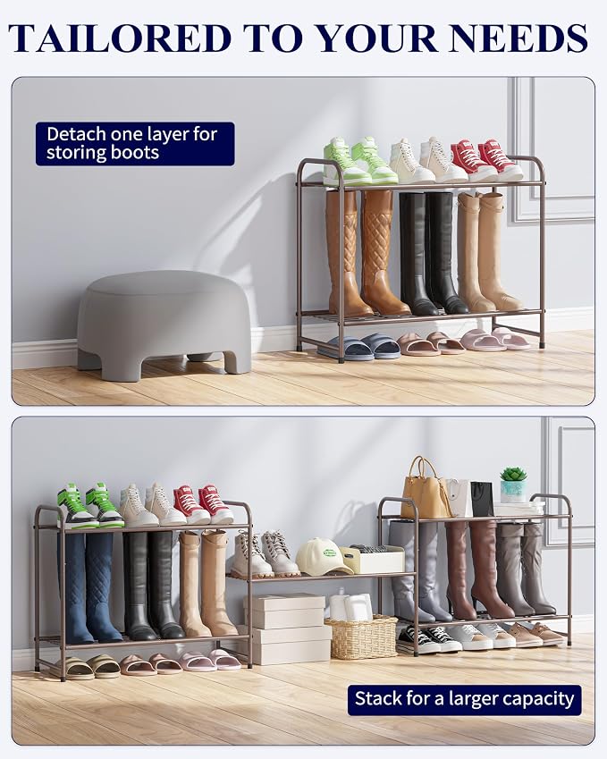 Kitsure Shoe Rack - Stainless Steel Shoe Organizer, Sturdy Shoe Rack for Closet and Front Door Entrance, Free Standing Shoe Shelf, Closet Organizers and Storage, 25.6" Wide - 3 Tier, Brown - Image 4