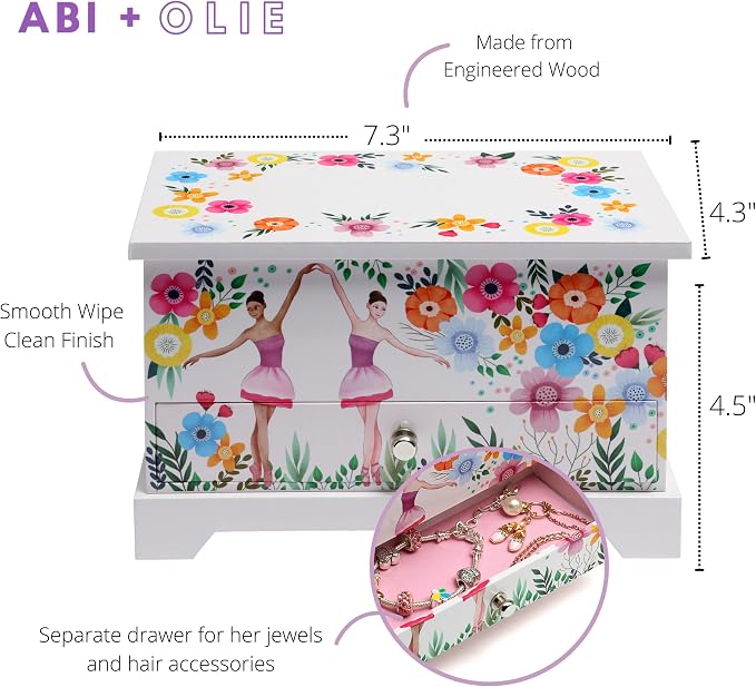 ABI + OLIE Ballerina Jewelry Box for Girls, Musical Jewelry Box, Kids Music Boxes - Perfect Dance Recital & Birthday Gifts for Girls 4-6 and 6-12 - Image 4