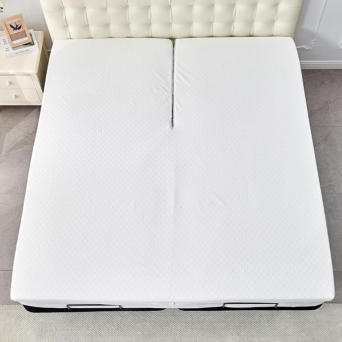 Bamboo Viscose Cooling Split Top King Mattress Protector for Adjustable Bed with Upper Flex Waterproof Fitted Sheet Style Matress Cover 32-34" Split from Head