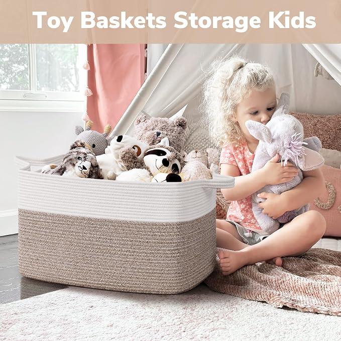 Goodpick Large Blanket Basket 22" x 17" x 12" Woven Storage Baskets for Organizing, Rectangle Baby Toy Storage Basket with Handles, Dirty Clothes Basket for Bedroom - Image 4