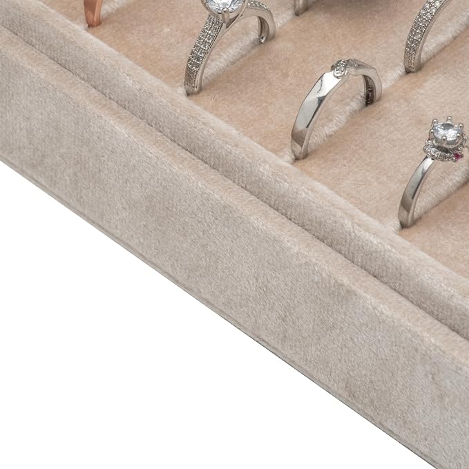 Velvet Ring Organizer Display Tray Jewelry Box Earring Holder Case for Wedding Birthday Christmas Day (Beige) - Image 3