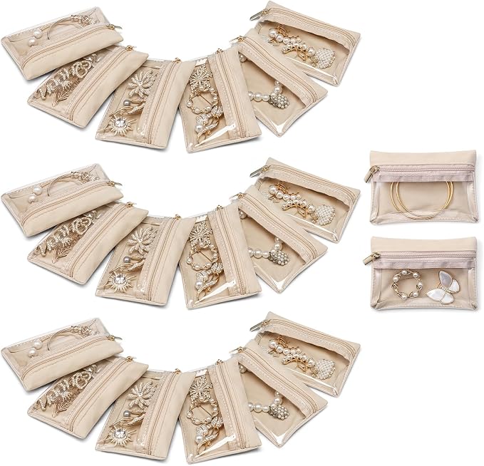 VLANDO Jewelry Travel Case,Travel Jewelry Organizer with Clear Velvet Jewelry Bags Zipper Pouch for Women Girl Gift 20Pcs by VLANDO