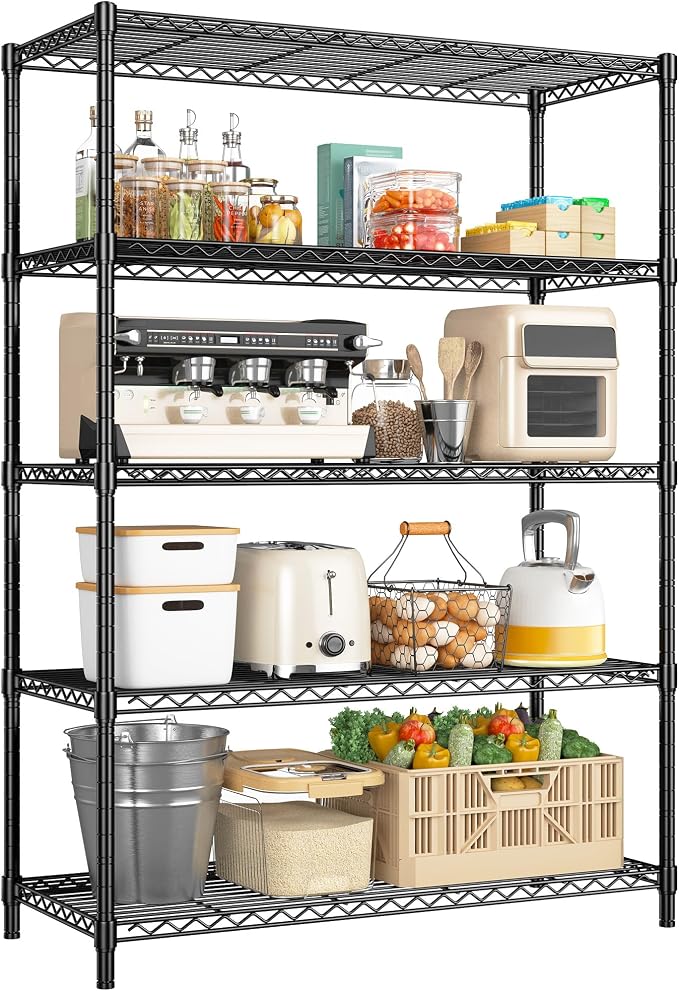 Romorgniz 5 Tier Storage Shelves 71"H Wire Shelving Adjustable Metal Shelving,1000LBS Pantry Shelves Sturdy Steel Wire Shelf for Kitchen Commercial Pantry Garage Warehouse ,71"H X35.5"W X13.8"D, Black by Romorgniz
