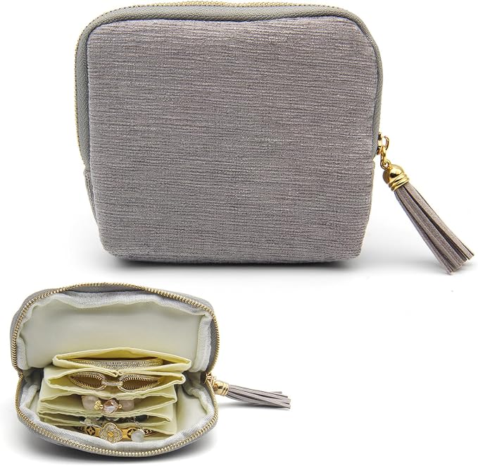Small Travel Jewelry Case, Mini Jewelry Box, Purse Organizer Pouches for Travel and Everyday Jewelry Organizer Storage (Gray) by Unknown