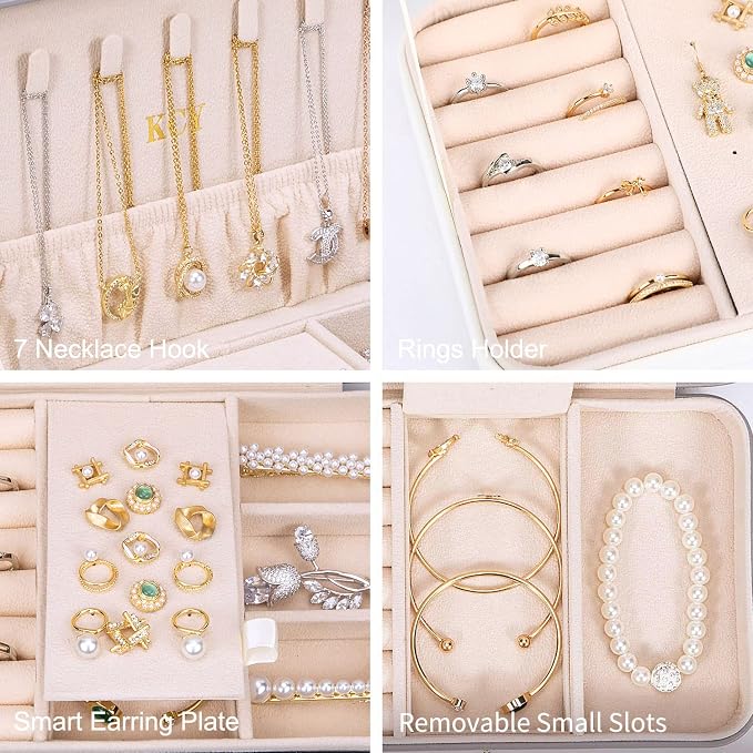 KCY Jewelry Box for Women Girls,Small Travel Jewelry Organizer Case,PU Leather Portable Jewellery Storage Boxes Display Holder for Ring Earrings Necklace Bracelet Bangle, Men Teen Kids Gift, White - Image 3