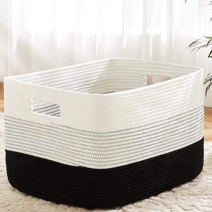 Artfeel Blanket Basket,Rectangle Woven Baskets for Storage,30L Laundry Basket for Decorative Nursery Blanket,Toys,Dirty Clothes and Magazine in Shelves,Baby Room,and Living Room by Artfeel