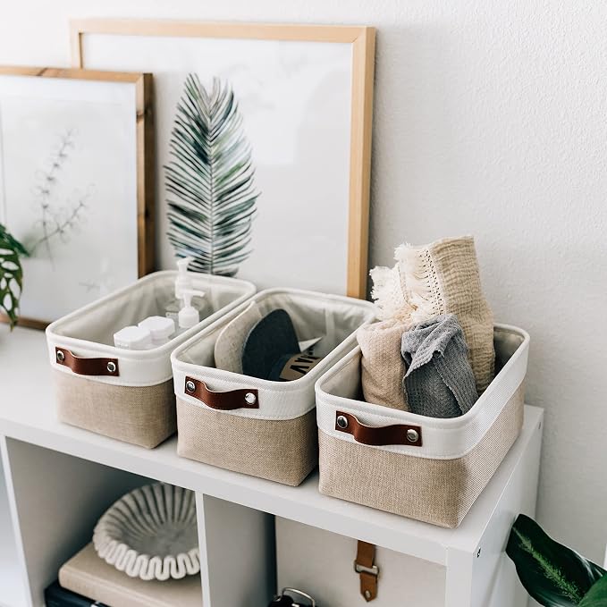 OrganiHaus Small Fabric Storage Baskets 6 Pack, 12x8in Cloth Storage Bins for Shelves, Small Baskets for Organizing Pantry Closet, Canvas Shelf Baskets, Beige/Off-White - Image 4