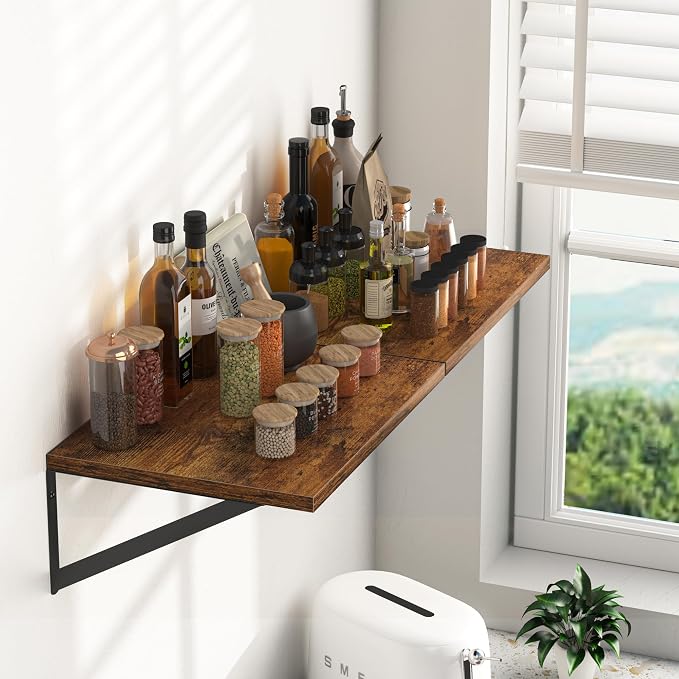 Heimlove Deep Floating Shelves for Wall, 16W x 12D Wood Wall Shelves Set of 2, Wide Floating Bookshelf for Living Room, Kitchen, Office, Bedroom and Decor Storage, with Metal Bracket - Rustic Brown - Image 5