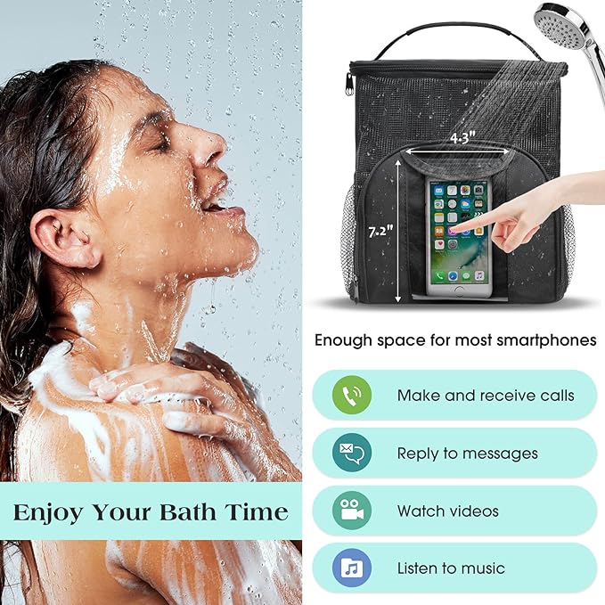 Attmu Mesh Shower Caddy Portable Dorm Tote Bag, Quick Dry Hanging Toiletry Bag, Large Capacity Shower Bag for College Dorm Room Essentials for Boys and Girls for Bath Camping (Black) - Image 5