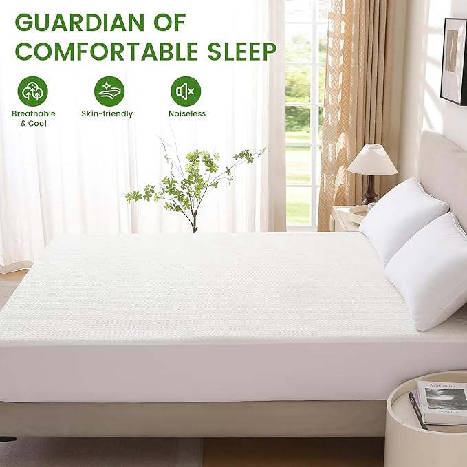 KUUP Waterproof Queen Mattress Protector- Hypoallergenic Odor-Free Rayon Derived from Bamboo, Breathable Cooling 3D Air Noiseless Mattress Cover Fits 11" Deep Pockets