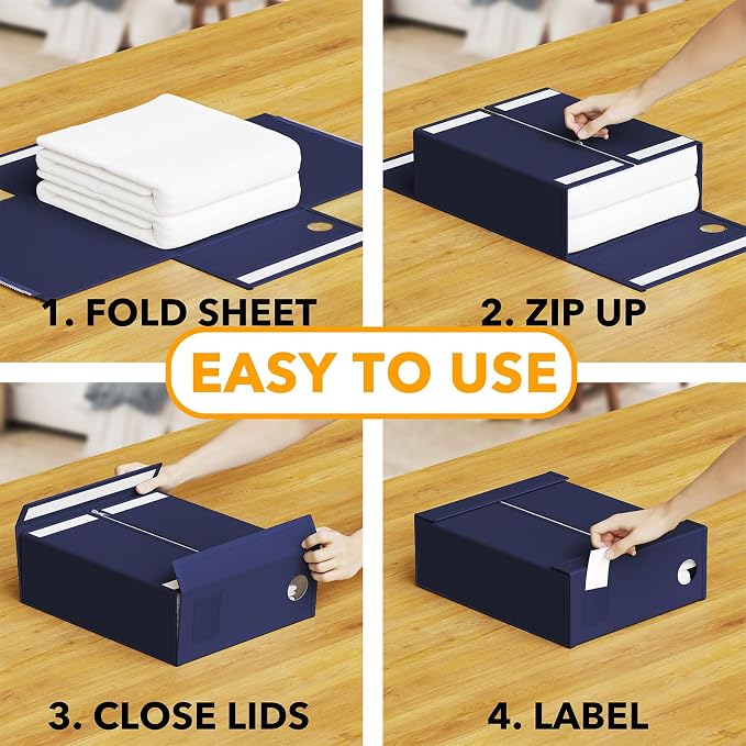 SpaceAid 9 Pack Bed Sheet Organizers and Storage, Foldable Sheet Organizer with Window for Linen Closet, Set Folder Keeper for Queen & King Size Bedding Storage (Navy Blue) - Image 3