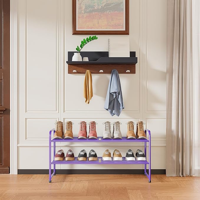 SUFAUY 2-Tier 33" Wide Shoe Rack Closet Metal Wire, Stackable, Purple - Image 2