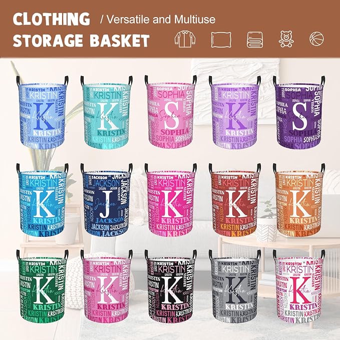 Custom Name Laundry Hamper, Personalized Laundry Basket with Name for Baby Boys Girls, Customized Collapsible Dirty Clothes Hamper Storage with Handles for Bedroom Bathroom Dorm Room Decor - Image 5