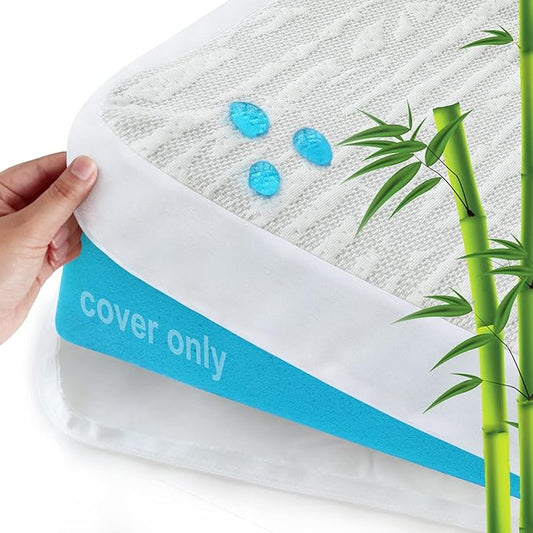 Mattress Topper Cover Protector Twin Size 2 Inch, 100% Waterproof Viscose Cooling Mattress Encasement Zippered with Adjustable Straps, Fit Memory Foam Mattress Topper