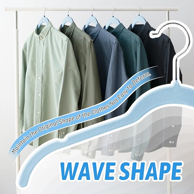 Sishynio 30 Pack Velvet Hangers – Premium Non-Slip Slim Clothes Hangers with 360° Swivel Hook, Space-Saving Flocked Shirt Hangers for Coats, Dresses, Blouses, Suits(Blue) - Image 5