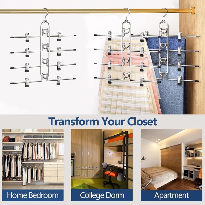 Pants Hangers With Clips, Newly Upgraded Detachable Space Saving Hangers for Skirts, Shorts & Trousers with Non slip clip,Heavy Duty Skirt Hangers - Hanging Closet Organizer And Storage,Patent Pending - Image 8