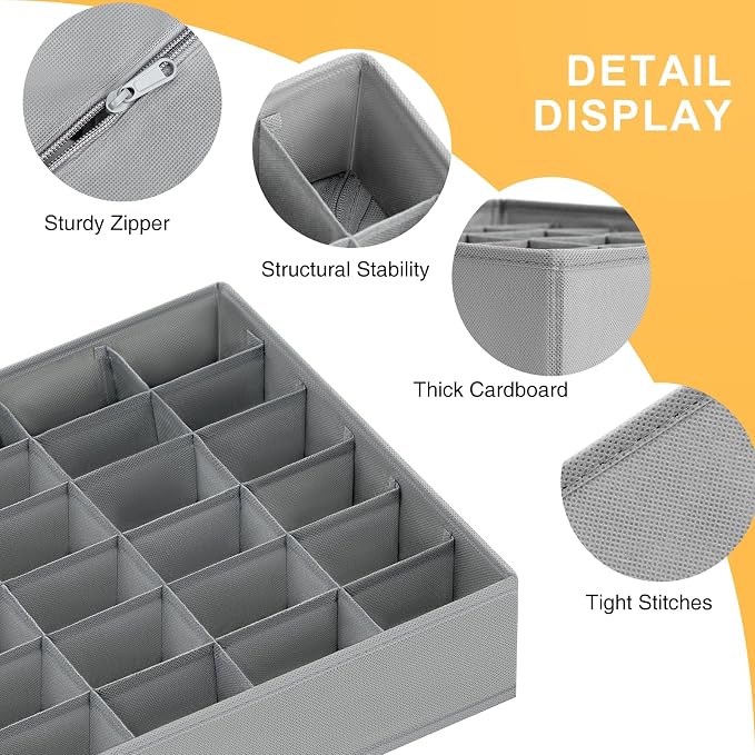 Joyoldelf Sock Organizer Drawer Organizer - Underwear Organizer, 24 Cell Collapsible Closet Organizers and Storage Sock Holders Organizers for Storing Socks, Ties, Belts 6 Pack - Image 7