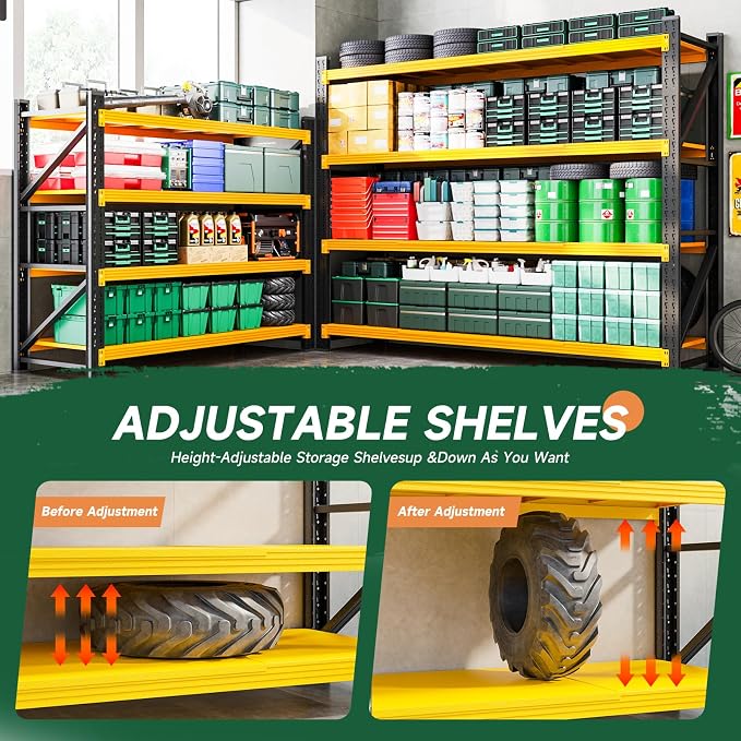Letaya 6000LBS Heavy Duty Storage Shelves,79" W Metal Garage Shelving Units,4 Tier Large Tall Industrial Shelving,Adjustable Utility Rack Shelf for Warehouse,Basement (Yellow, 79" W x 24" D x 79" H) - Image 4
