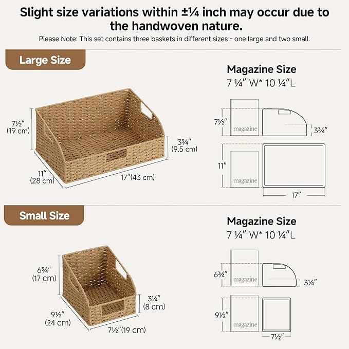 StorageWorks Paper Rope Pantry Storage Baskets, Wicker Baskets with Built-in Handles, Handwoven Shelf Baskets for Organizing, Pantry Organizers and Storage, Natural, 3 Pack - Image 2