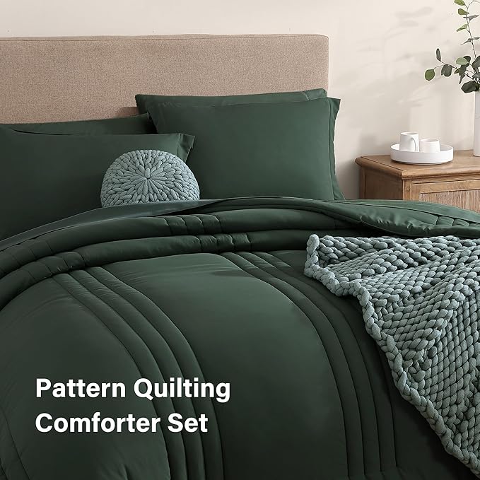 Monbix Full Comforter Set - 7 Pieces Deep Forest Bed in a Bag Full Size Bedding Sets with Comforters, All Seasons Comforter with Sheets, Pillowcases & Shams
