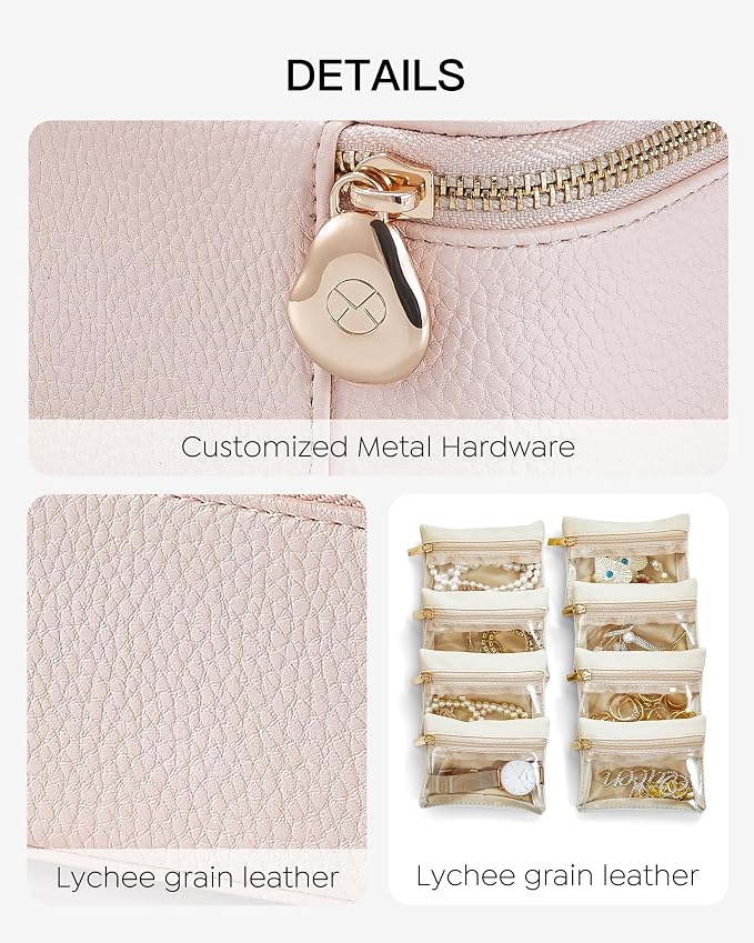 VLANDO Jewelry Travel Case,Gifts for Women,Travel Jewelry Organizer with Clear Velvet Jewelry Bags 8Pcs Zipper Pouch for Women Girl Gift-Pink - Image 4