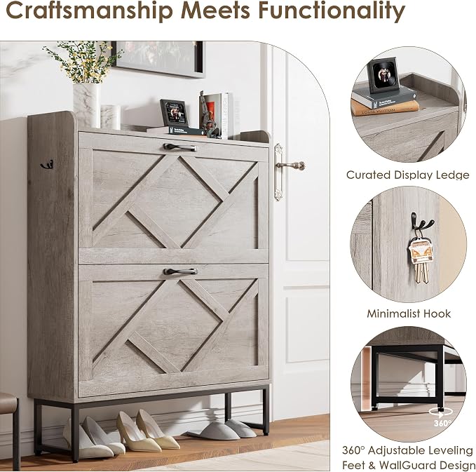 Nicetree Shoe Cabinet Storage for Entryway,Narrow Shoe Storage Cabinet, Space-Saving Shoe Organizer Cabinet, Vertical Entryway Solution for Foyer, Mudroom, Gray - Image 5