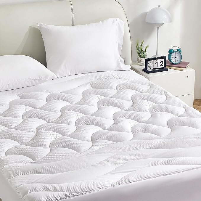 SLEEP ZONE Waterproof Mattress Pad California King, Breathable Mattress Topper Quilted Fitted Cover Protector with Deep Pockets fits 8-21 inch, White