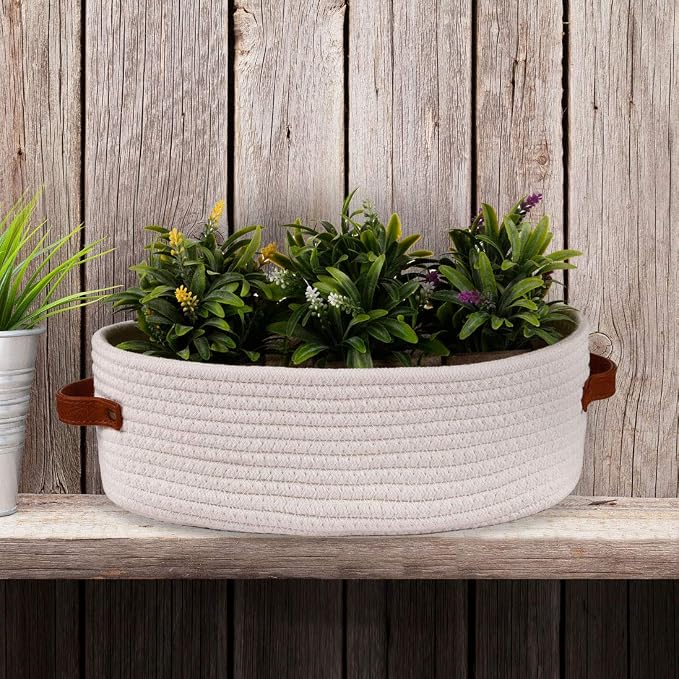 Woven Storage Basket for Toilet Tank Top,Farmhouse Home Decor Organizing Baskets for Bathroom,Table and Counter 13"x5.9"x4" White - Image 6