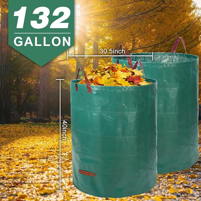 Joyhalo Reusable Yard Waste Bags, 132 Gallon Lawn And Leaf Bags 3 Pack, Heavy Duty Garden Bags With Gardening Gloves, Standable Garden Waste Bag With 4 Handles, Camping Yard Recycling Bag For Leaves - Image 6