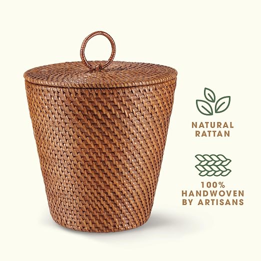 84ECO 3 Gallon Rattan Trash Can with Lid and Liner - Wicker Trash Can for Bathroom, Bedroom, Kitchen, Living Room - Image 7