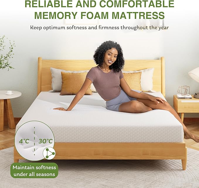 EGOHOME 10 Inch Short Queen Mattress, Memory Foam Mattress in a Box with Cooling Green Tea Gel, Relieve Pressure with Medium Firm Support, CertiPUR-US Certified, 60''L x 75''W, White