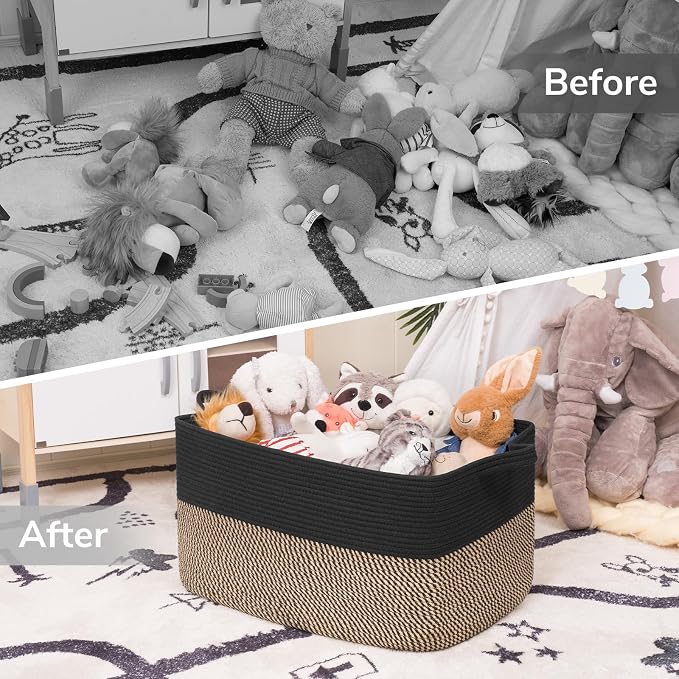 Goodpick Large Blanket Basket, 22" x 17" x 12" Wicker Storage Baskets for Organizing, Rectangle Nursery Basket for Toys Storage, Dirty Clothes Baskets for Living Room, Bedroom - Image 7