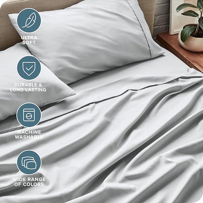 Bare Home Full Sheet Set - 1800 Ultra-Soft Microfiber Full Bed Sheets - Double Brushed - Deep Pockets - Easy Fit - 4 Piece Set - Bedding Sheets & Pillowcases (Full, French Grey)