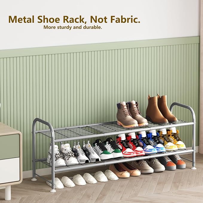 LINZINAR Shoe Rack 2 Tier Storage Organizer for Closet Entryway Metal Grey - Image 5