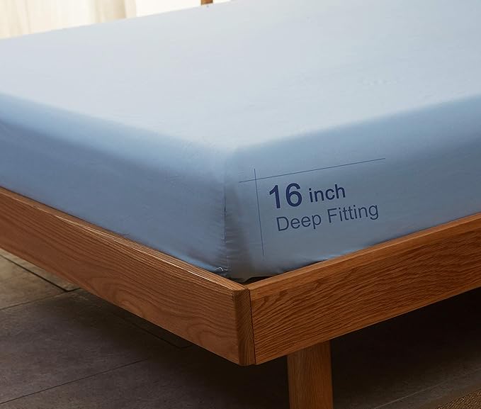 SONORO KATE Bed Sheet Set Super Soft Microfiber 1800 Thread Count Luxury Egyptian Sheets 18-Inch Deep Pocket Wrinkle and Hypoallergenic-4 Piece(California King Lake Blue)