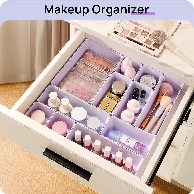 Vtopmart 25 PCS Plastic Drawer Organizers Set, 4-Size Versatile Bathroom and Vanity Drawer Organizer Trays, Storage Bins for Makeup, Bedroom, Kitchen Gadgets Utensils and Office - Image 4
