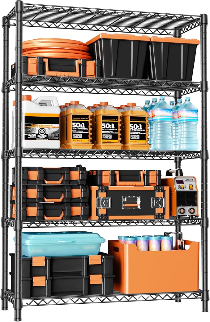 IZEUK 1750 LBS Garage Shelving Wide Storage Shelves Metal Shelves Heavy Duty Adjustable Utility Shelf Rack (Black, 5 Tier, 15.7" D x 45.3" W x 70.9" H) by IZEUK