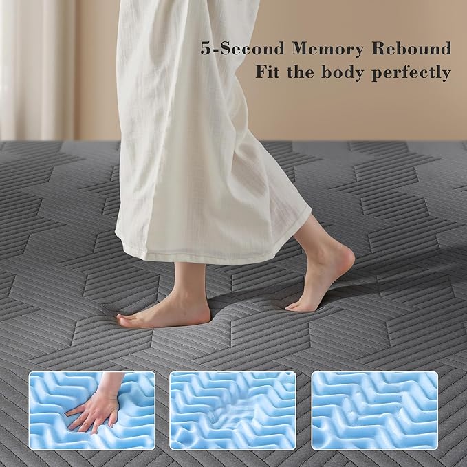EnHomee Memory Foam Mattress Topper,4 Inch Twin Mattress Topper Pressure Relief with Cooling Gel and Removable & Washable Embossed Cover, CertiPUR-US & Oeko-TEX Certified, Grey, Twin