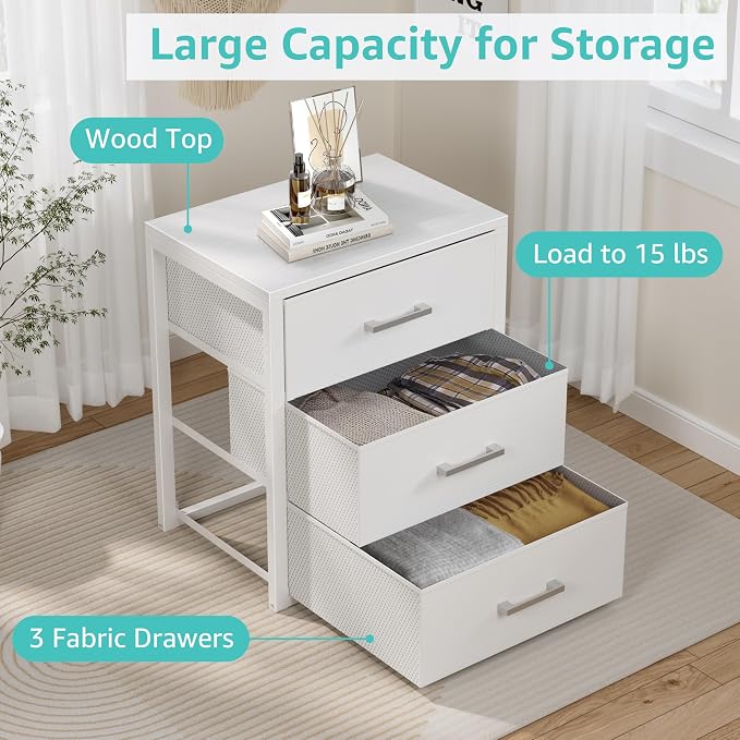 BOLUO Closet Drawers White Fabric 3 Drawer Small Dresser for Closet Organizers and Storage Bedroom Dorm Modern - Image 5