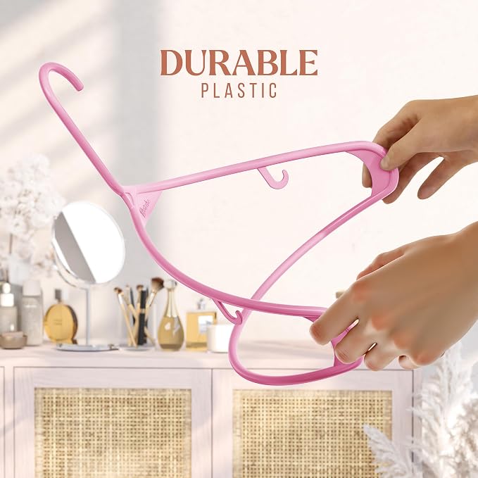 Plastic Hangers 20 Pack Pink - Clothes Hangers - Makes The Perfect Coat Hanger and General Space Saving Hangers for Closet and New Apartment Essentials - Percheros Ganchos para Colgar Ropa Hangars - Image 4