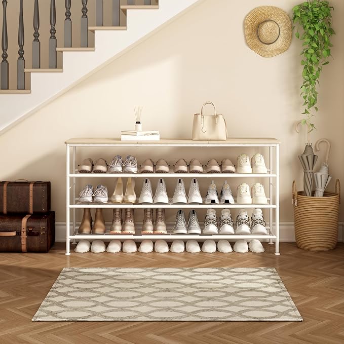SUOERNUO Shoe Rack Organizer 4 Tier for Closet Entryway Free Standing Metal Storage Shoe Shelf with MDF Top Board (White+Oak, Large 4 Tier) - Image 4
