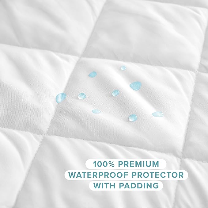 Bare Home Waterproof Quilted Mattress Protector (Queen) - Cooling Mattress Pad - Protects Against Spills - Easily Washable - Elastic Fitted Mattress Cover - Stretch-to-Fit up to 15 Inches Deep (Queen)